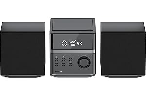 LONPOO Stereo System for Home，2 x 15-W high Fidelity Stereo CD Player with Speakers (Support for Bluetooth CD Player, FM Radio, Home Music Audio System)