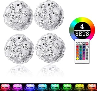 4 Stück Unterwasser Licht, Sinicyder Wasserdichte Multicolor RGB Unterwasserbeleuchtung mit Fernbedienung, Farbwechsel LED Leuchten für Hochzeit/Schwimmbad/Teichbeleuchtung/Fish Tank Dekorationen