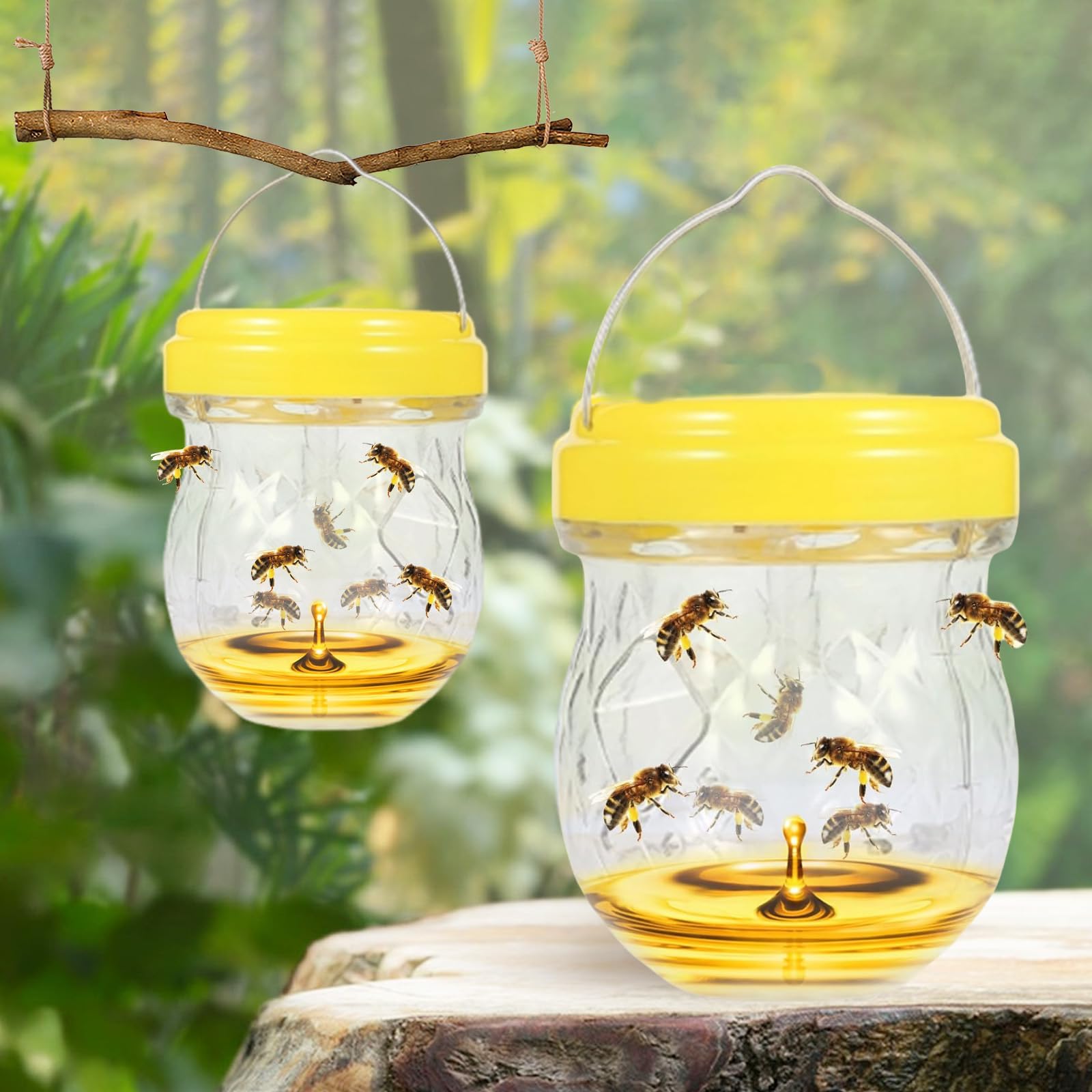 GAESHOW 2Pack Wasp Trap, Wasp Catcher, Hanging Hornets Bee Trap, Wasps Deterrent Insect Catcher with LED Light for Indoor Outdoor Patio Garden Home