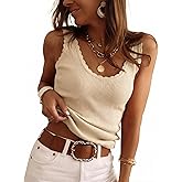 Biffxeu Womens Scoop Neck Tank Tops Sleeveless Ribbed Sweater Vest Fitted Knit Shirts Casual Lightweight Trim Camisole