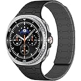 Amizee No Gap Band Compatible with Samsung Galaxy Watch 8 Band 40mm 44mm/Watch 8 Classic 46mm, Magnetic Silicone Strap for Women Men, Black/Gray