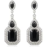 Vintage Rhinestone Dangle Statement Earrings Colorful Long Crystal Dangling Drop Earring for Women Formal Wedding Prom