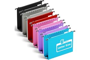 Ansook Plastic Expanding Hanging File Folders Letter Size,6 Pack Extra Capacity Hang Folder,Heavy Duty 2”Expansion,Filing Cabinet Folders,Insertable Tabs,for Office, School & Home,Assorted Colors