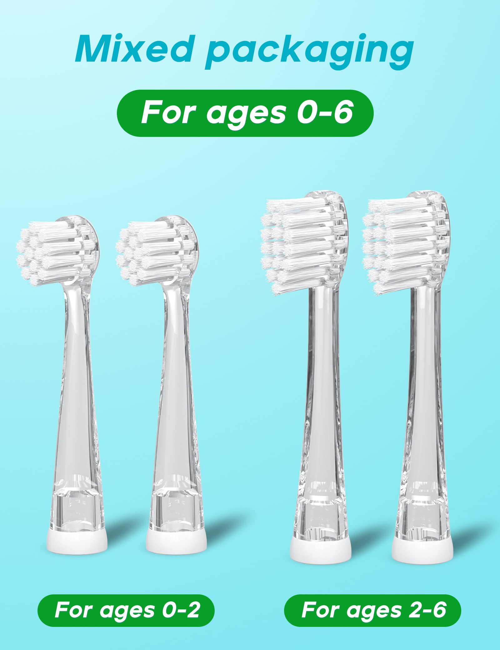 SEAGO Baby and Kids Electric Toothbrush Replacement Heads SG-849 for 513，2139 ，977 - Pack of 4 (025+037