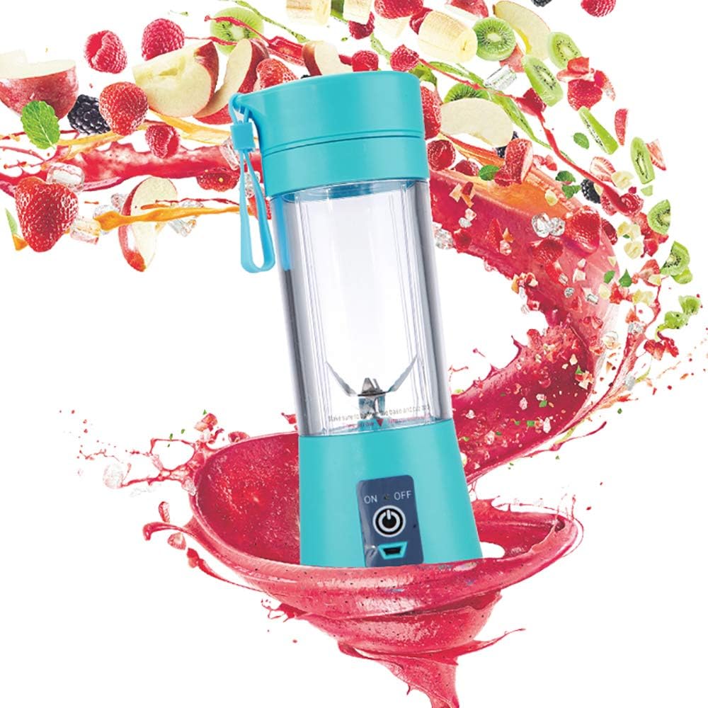 Amber 380ml Portable Mixer, Protein Shaker Bottle, Blender, Baby Nutritional Food, Smoothies Mix, Milk-Shake and Fruit Juice, Rechargeable, Blue