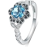 IRROYA Natural London Blue Topaz Wedding Engagement Rings for Women 925 Sterling Silver Vintage 1CT Birthstone Bridal Promise Ring for Her Size 6.5