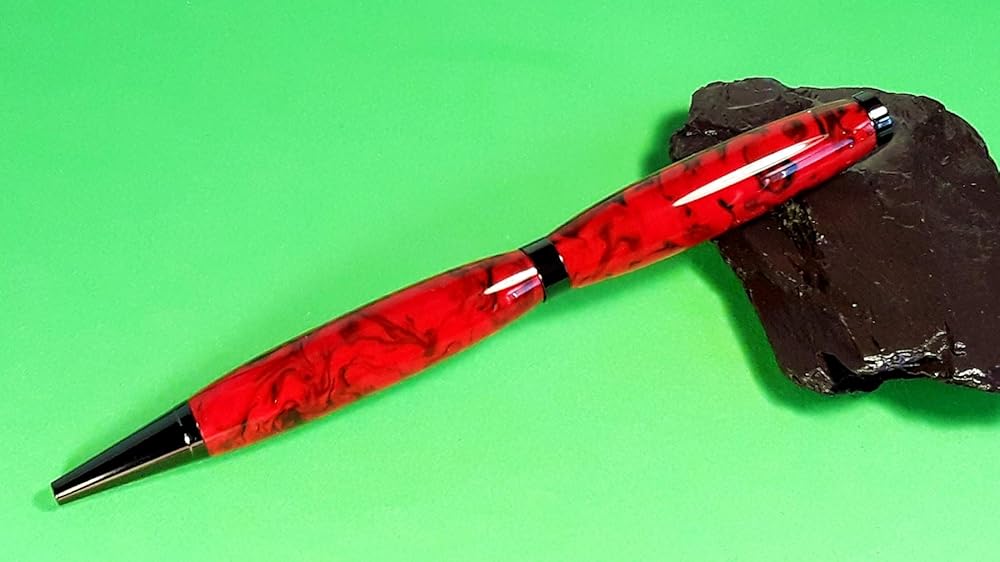 Handmade Epoxy Resin ball pen Red and Dark Green Metallic SlimLine