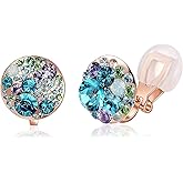 EVEVIC Austrian Crystal Multicolored Cilp On Earrings for Women 14K Gold Plated Non Pierced for Sensitive Ears Jewelry Gifts