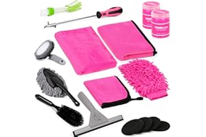 THINKWORK Pink Car Detailing Cleaning Kit, Car Wash Kit, Car Accessories for Women Suitable for Small and Medium Vehicles Such As Cars, Trucks, Suvs(17pcs)