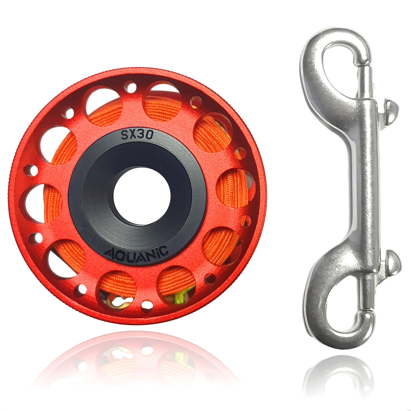 nitescuba Scuba Diving Reel 99FT Finger Reel with Dive Double-Ended Bolt Snap Clip Aluminum Scuba Dive Finger Spool Reel for Snorkeling Diving Fishing (RED)