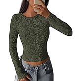 PRETTYGARDEN Women's 2026 Fall Long Sleeve Lace Dressy Casual Blouses Crewneck Slim Embroidered Fashion Mesh Tops Shirts