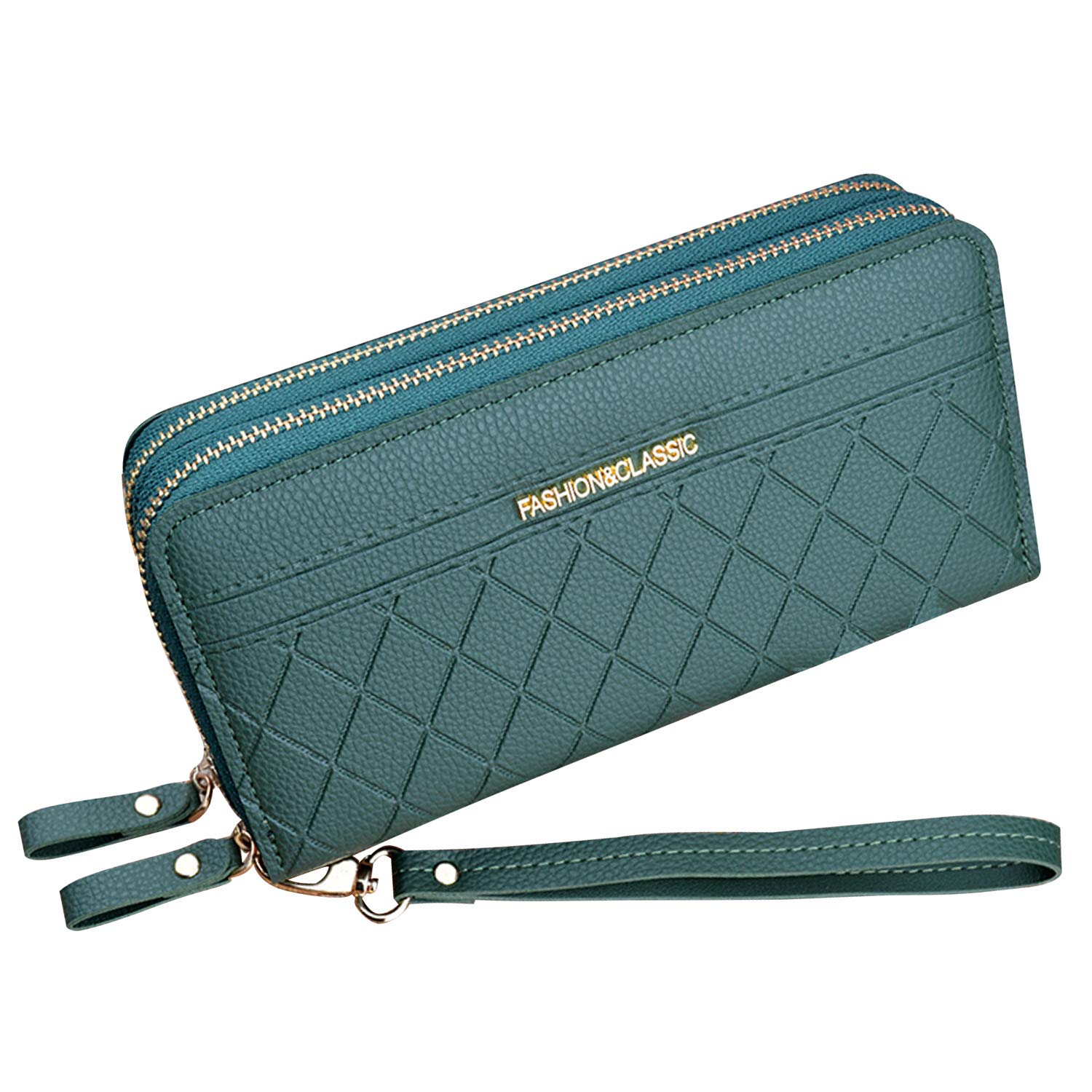 Yixuan Ladies Purse Clutch Wallet with Double Zipper Coin Purse PU Leather Phone Wallet for Women Large Capacity with Multiple Card Slots (Green1)