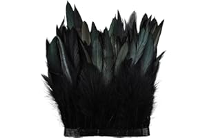 MehelloFeather Feather Trim 2Yards Rooster Feather for Sewing 5-8Inch for DIY Crafts Feather Shawl Costumes Decoration(Black)