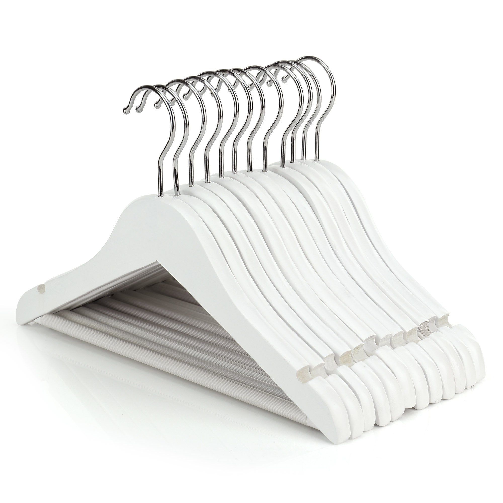 HANGERWORLD 12 White 30cm Wooden Childrens Baby Toddler Clothes Coat Non Slip Trouser Bar Hangers