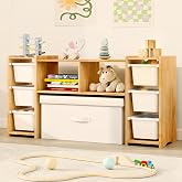 MallBest Montessori Shelf for Kids - 100% Solid Pine Wood with 6 Removable Plastic Bins, Toy Storage Organizer Cabinet for Pl