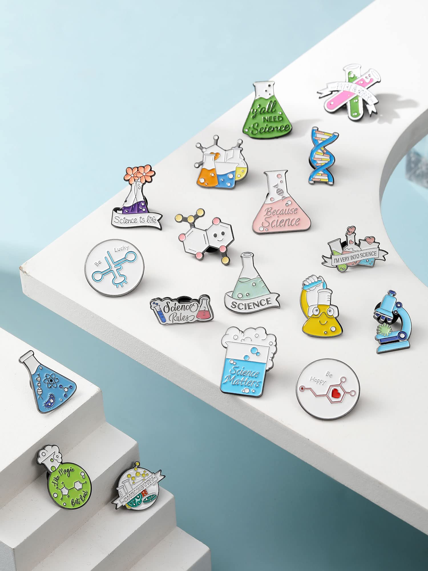 20 Pcs Science Party Favors Enamel Pins Back to School Gifts Science Theme Cute Cartoon Lapel Pin Scientist Laboratory Pins for Badges Chemistry Bag Backpack Party Gifts