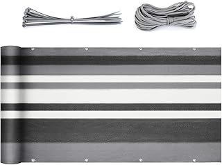 Sekey Balkon Sichtschutz Balkonabdeckung HDPE 220 g/m², Leicht Transparent Wind- und UV-Schutz Wetterfest, mit Ösen, Nylon Kabelbinder und Kordel Graue Streifen 0.9×6m