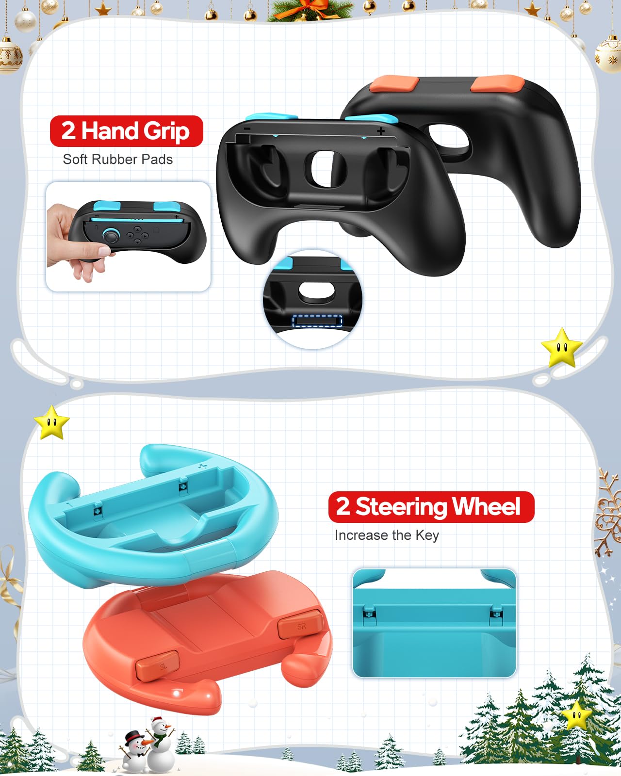 Switch 2 Zubehör, Unverzichtbares Zubehörpaket, 20-IN-1-Spieleset Bundle,Reisetasche,Switch 2 Controller Ladestation,Displayschutzfolie,Schutzhülle,Lenkräder,Griffe für Joy Con 2 (Schwarz) 6
