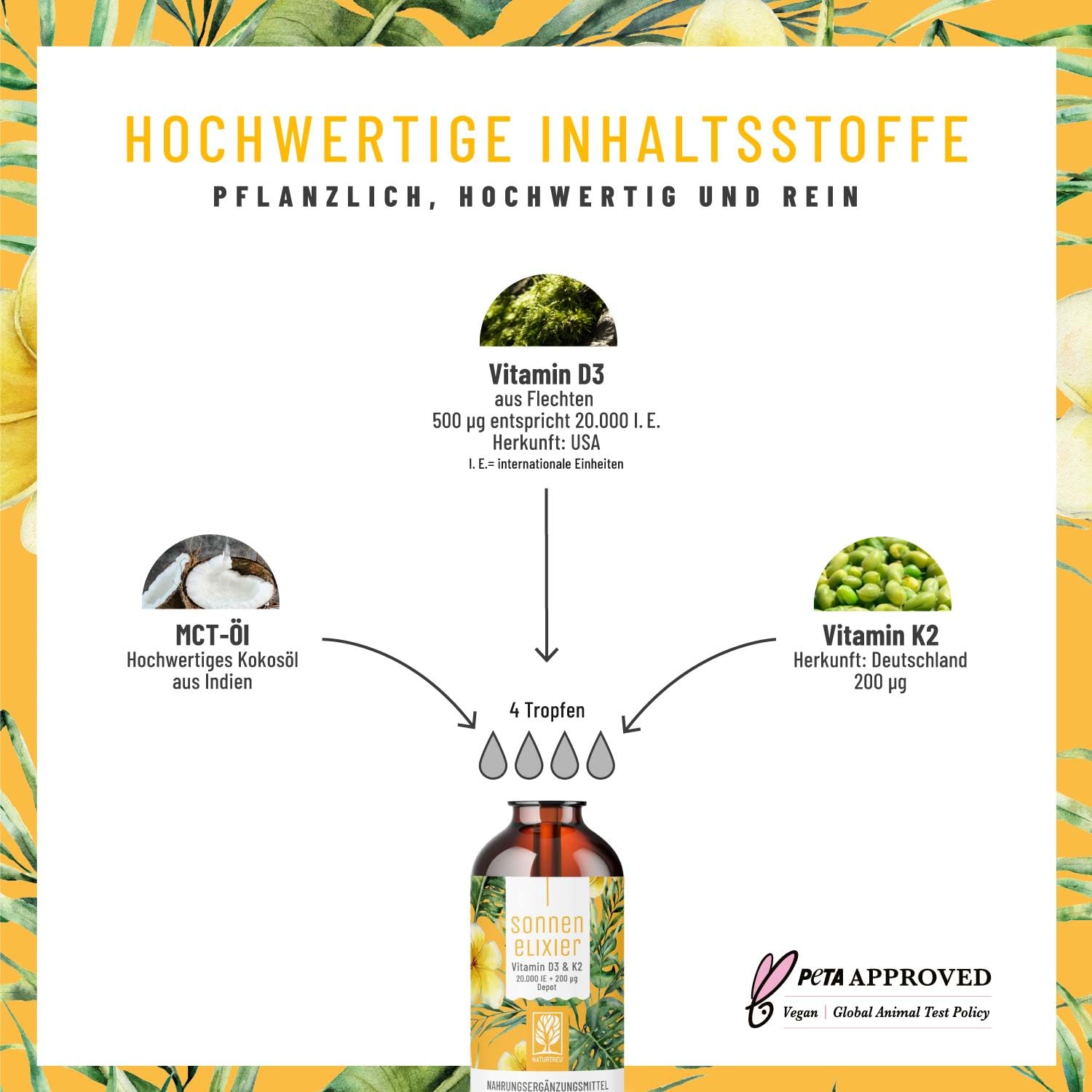 NATURTREU® Vitamin D3 K2 Tropfen hochdosiert & vegan - 20.000 I.E Vitamin D3 + K2 MK7 200 mcg pro Dosis (Depot) 4