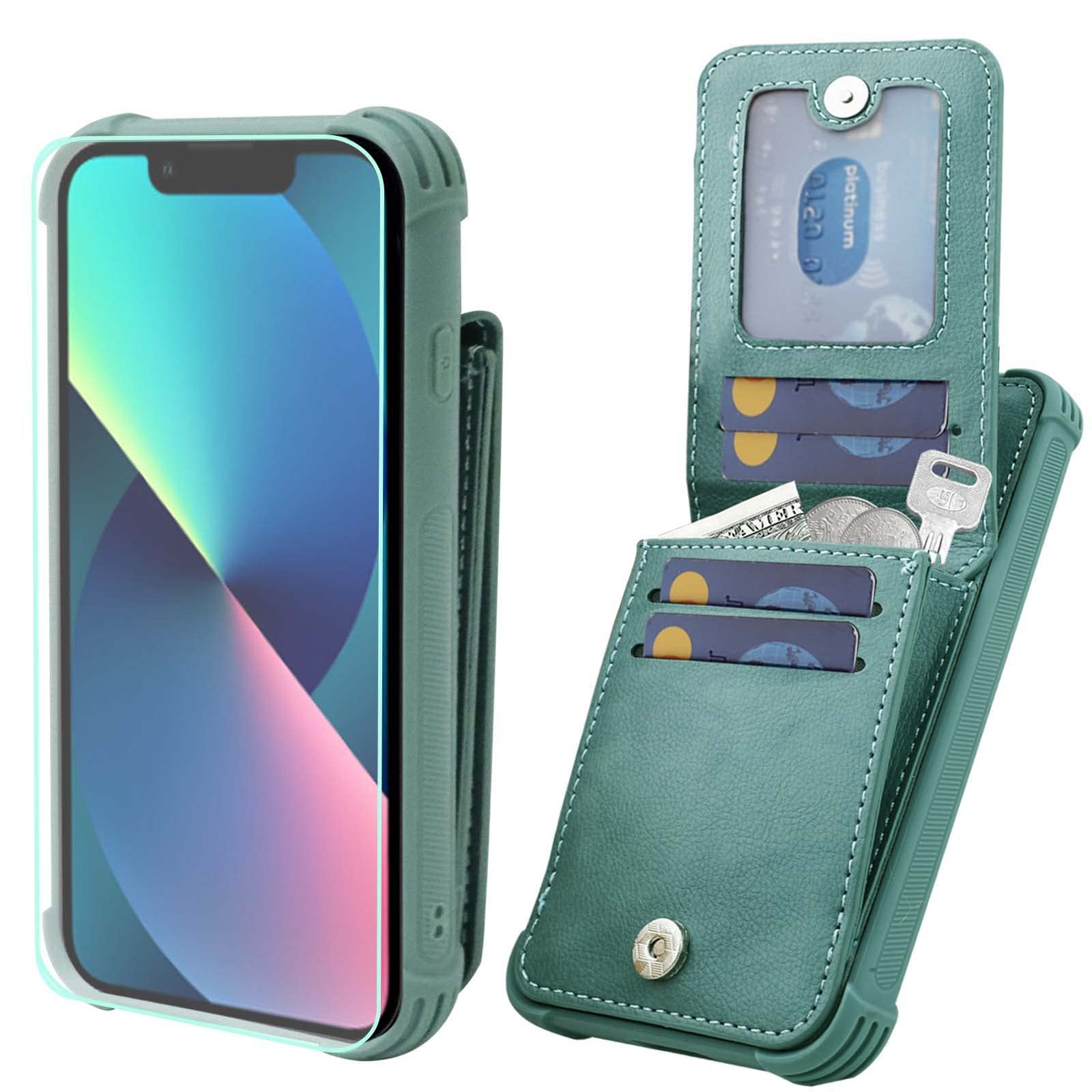 Photo 1 of VANAVAGY Wallet Case Compatible for iPhone 13 for Women Men, PU Leather Magnetic Clasp Flip Phone Case Cover with RFID Blocking Card Holder Coin Pocket, Forest Green