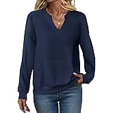 EADINVE Womens V Neck Sweatshirts with Pockets Fleece Pullover Casual Loose Fit Long Sleeve Tops Fall Clothes 2025