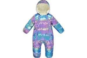 uideazone Baby Girls Boys Snowsuit Toddler Warm Hooded Snow Suit Infant Double Zipper Romper One Piece Puffer Coat 3-24M