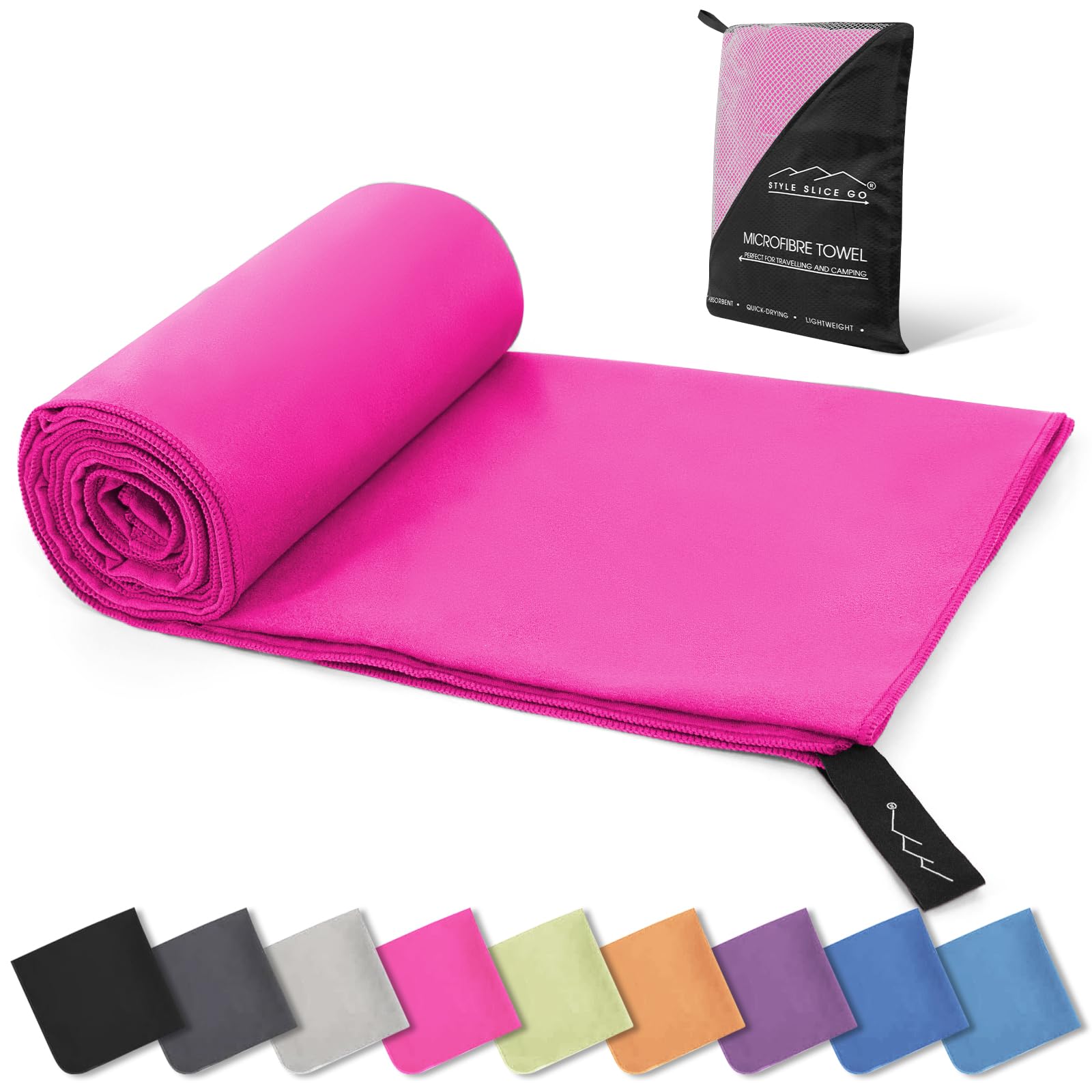 Style Slice Microfibre Towel Quick Dry Lightweight Absorbent Travel Towel Sports Beach Gym Swimming Camping Hiking Drying Small Medium Large XL XXL (Fuchsia, Small 60cm x 30cm)