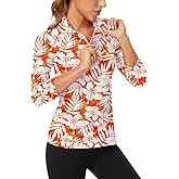 WOWENY Women's 3/4 Sleeve Athletic Golf Shirts Quarter Zip Pullover Collared T-Shirt Workout Print Tennis Top