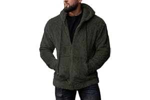 Mens 2025 Casual Jacket Casual Full Zip Warm Fuzzy Winter Drawstring Hooded Lightweight Sherpa Coats With Pockets