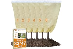 Aufind 6 Packs Plant Freeze Protection Covers, 32”x 47”Winter Shrub Cover Tree Frost Blanket with Drawstring for Cold Frost Freeze Bird Insect Prevention Sun Protection