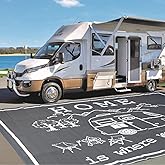 FACOYANS 9x12 FT RV Outdoor Rug - Home is Where We Park It Reversible Camper Mat - Waterproof Plastic Straw Camping Rug with