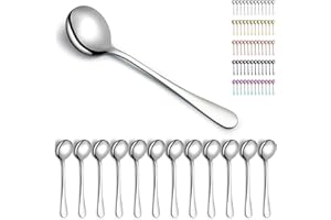 Kyraton Soup Spoons - 12 Pieces, Stainless Steel Round Bouillon & Table/Dinner Spoons, Dishwasher Safe