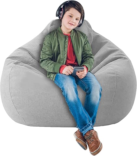 Amazon Com Soft Bean Bags Sofa Chairs Cover For Adults Teens And Kids Indoor Outdoor Memory Foam Furniture For Garden Lounge Dorm Room Grey 43 3 X 35 4 Kitchen Dining