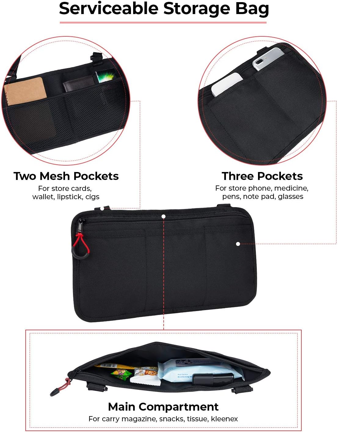 kemimoto Wheelchair Side Bag, Armrest Pouch Bag Ideal Gift for Family, 5 Pockets Storage Organizer for Electric Wheelchair, Walker, Rollator: Automotive