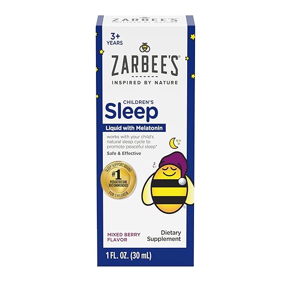 ZARBEE’S KIDS MELATONIN SLEEP SUPPLEMENT LIQUID, 1MG MELATONIN, DRUG-FREE & EFFECTIVE, EASY TO TAKE NATURAL BERRY FLAVOR FOR KIDS AGES 3 AND UP, 1 FL OZ BOTTLE