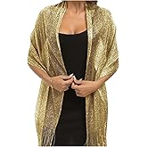 MakeMeChic Women's Metallic Tassel Trim Scarf Sparkly Party Elegant Shawls and Wraps