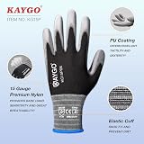 KAYGO KG15P PU Coated Work Gloves 12 Pairs M Black Nylon Liner Precision view 2