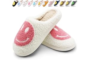 sharllen Smile Face Slippers for Women Men Retro Soft Fluffy Warm Home Non-Slip Couple Style Casual Shoes Anti-Skid Plush Fleece Lined House Shoes for Unisex Slippers Indoor Outdoor