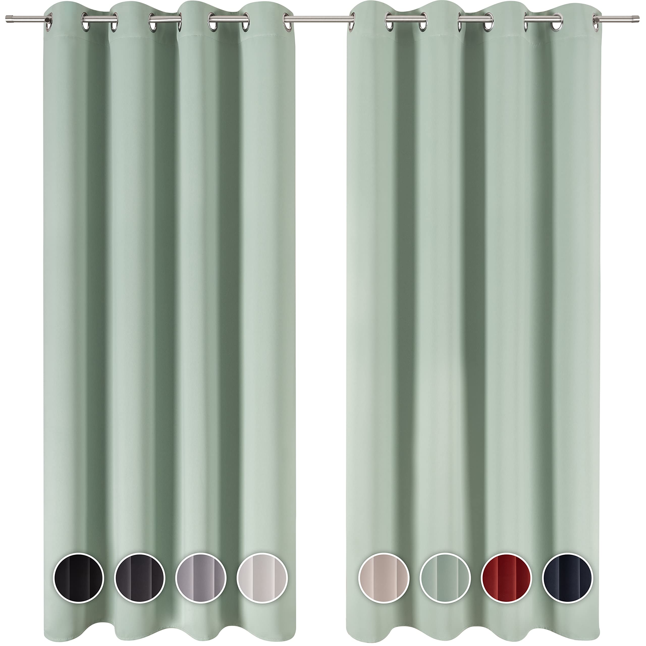 Blumtal Blackout Curtains - Set of 2 Eyelet Curtains - Easy Installation, Maximum Protection, Black Out for Bed and Living Room, Summer Green, 117 x 138 cm (46″ x 54″)