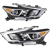 Halogen Headlight Assembly Compatible with 2016-2018 Nissan Maxima S/SL/SV – Projector Lens & LED DRL, Direct Plug & Play, Waterproof Left & Right (Chrome)