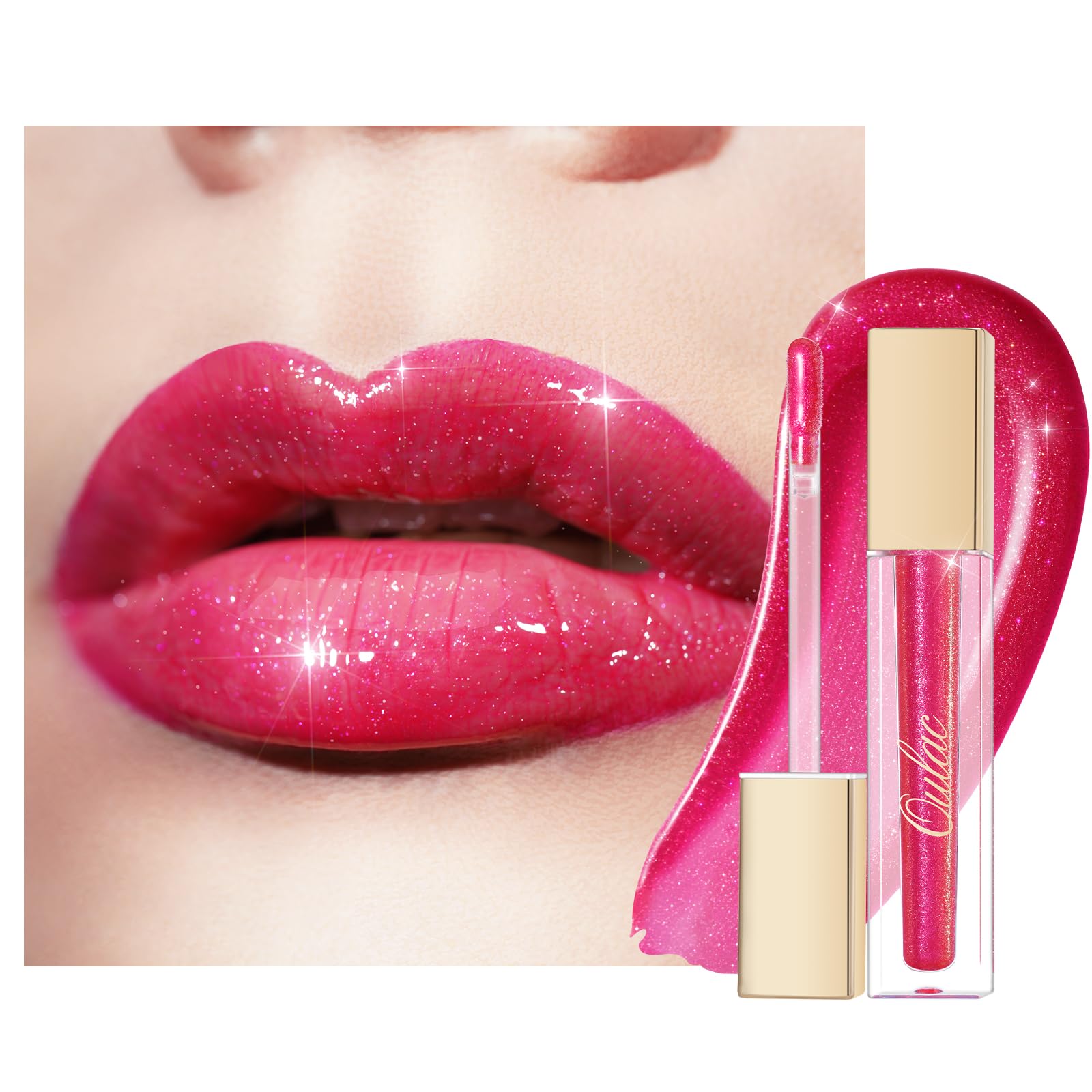 Oulac Red Pink Lip Gloss High-shine Moisturizing Lip Gloss Oil Colorful Shade Liquid Lipstick Non-stick Cup Glitter lipstick Lip Tint Reduce Fine Lines Lip Glaze For Dry Lip C13 — image 1