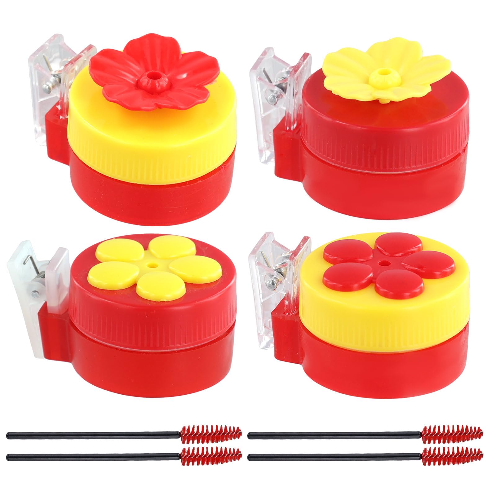 4pcs Handheld Hummingbird Feeders with Clips, Hummingbird Hand Feeder with 4 Cleaning Brushes Plastic Mini Window Hand Held Humming Bird Feeding Tools for Outdoor Supplies