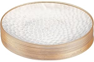 PLASTICPRO 30 Pack Hammered Plastic Plates Heavyweight Disposable Plastic Plates Elegant Clear Hammered Rim Platsic Party Dis