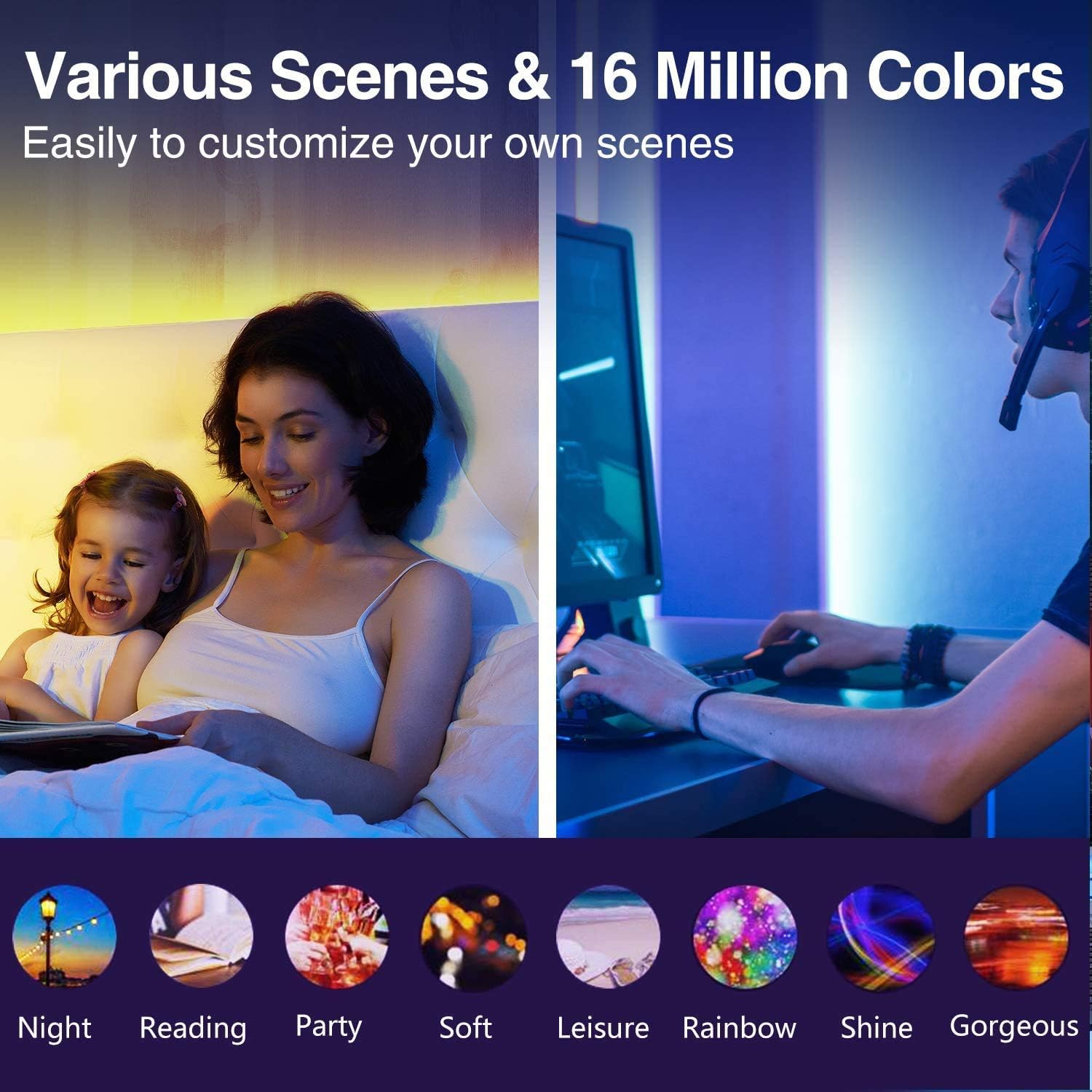 Led Strip Lights, Smart WiFi Led Lights 16.4ft Works with Alexa and Google Home, App Control, 16 Million Colors, Music Sync, RGB Color Changing Led Strips for Bedroom, Home, Tv, Kitchen, Party: Home Improvement