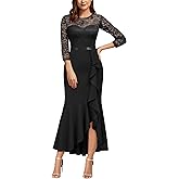 MISSMAY Women's Classy Floral Lace Ruffle Formal Bridesmaid Long Dress