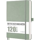 AHGXG Dotted Journal Notebook, 160 Numbered Pages, A5 Medium Size (5.7'' x 8.3''), 120 GSM Thick Paper, Leather Hardcover, for Journaling, Planning, Tracking (Sage Green)