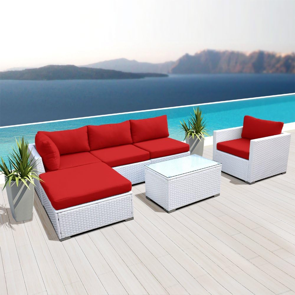 Amazon Com Modenzi New L6d U Outdoor Sectional Patio Furniture White Wicker Sofa Set Red Garden Outdoor