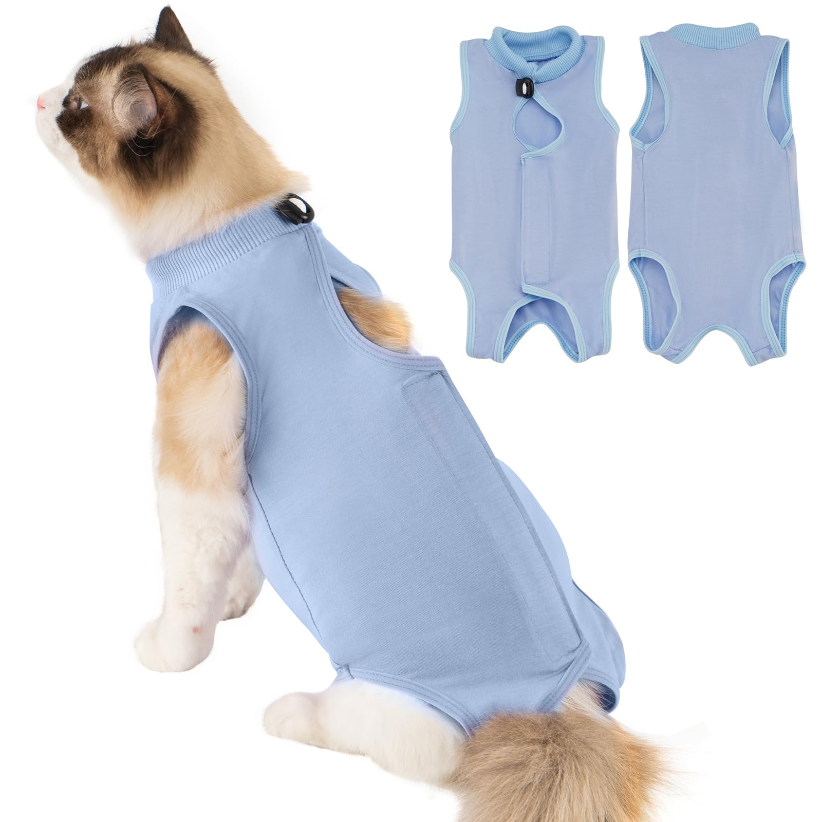 Photo 1 of Avont Cat Recovery Suit Post-Surgery Onesie, Breathable Cone-of-Shame Alternative Bodysuit for Spayed Female Kittens, Skin Abdonminal Wound Care -Blue(S)