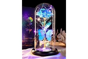 DEEMEI Mothers Day Flower Gifts for Mom Birthday Gifts for Women Blue Rose Eternal Flower Light Up Rose in Glass Dome with Butterfly, Anniversary Grandma Mom Gift Wife Girlfriend Graduation Gifts