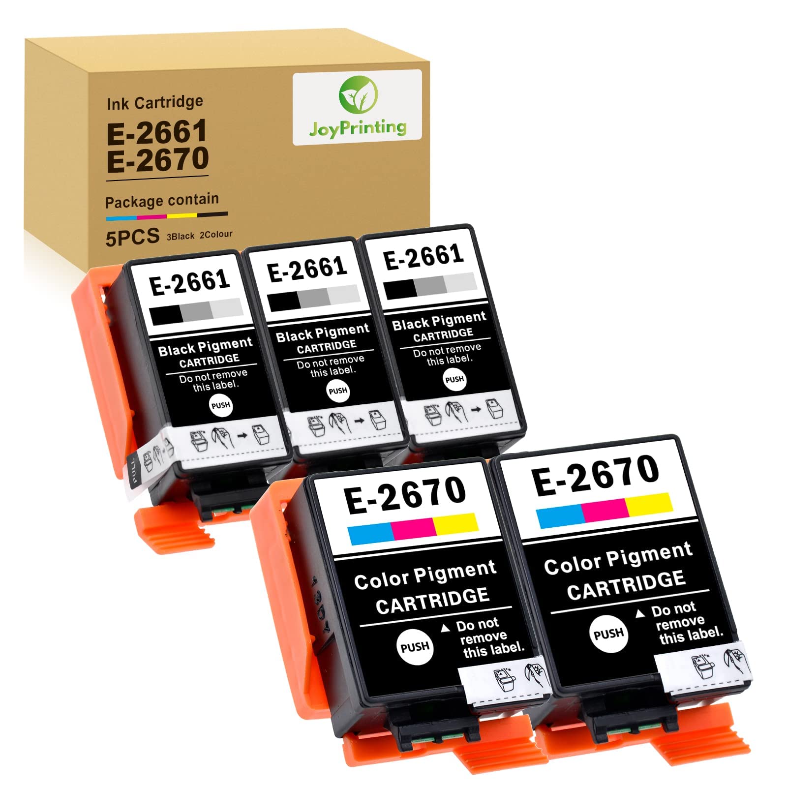 JoyPrinting Compatible Epson 266 & 267 Ink Cartridges 2661 T2661 T2670 Work for Epson Workforce WF-100W WF-110W Printer with Pigment Ink, 5 Pack (3 Black, 2 Colour)